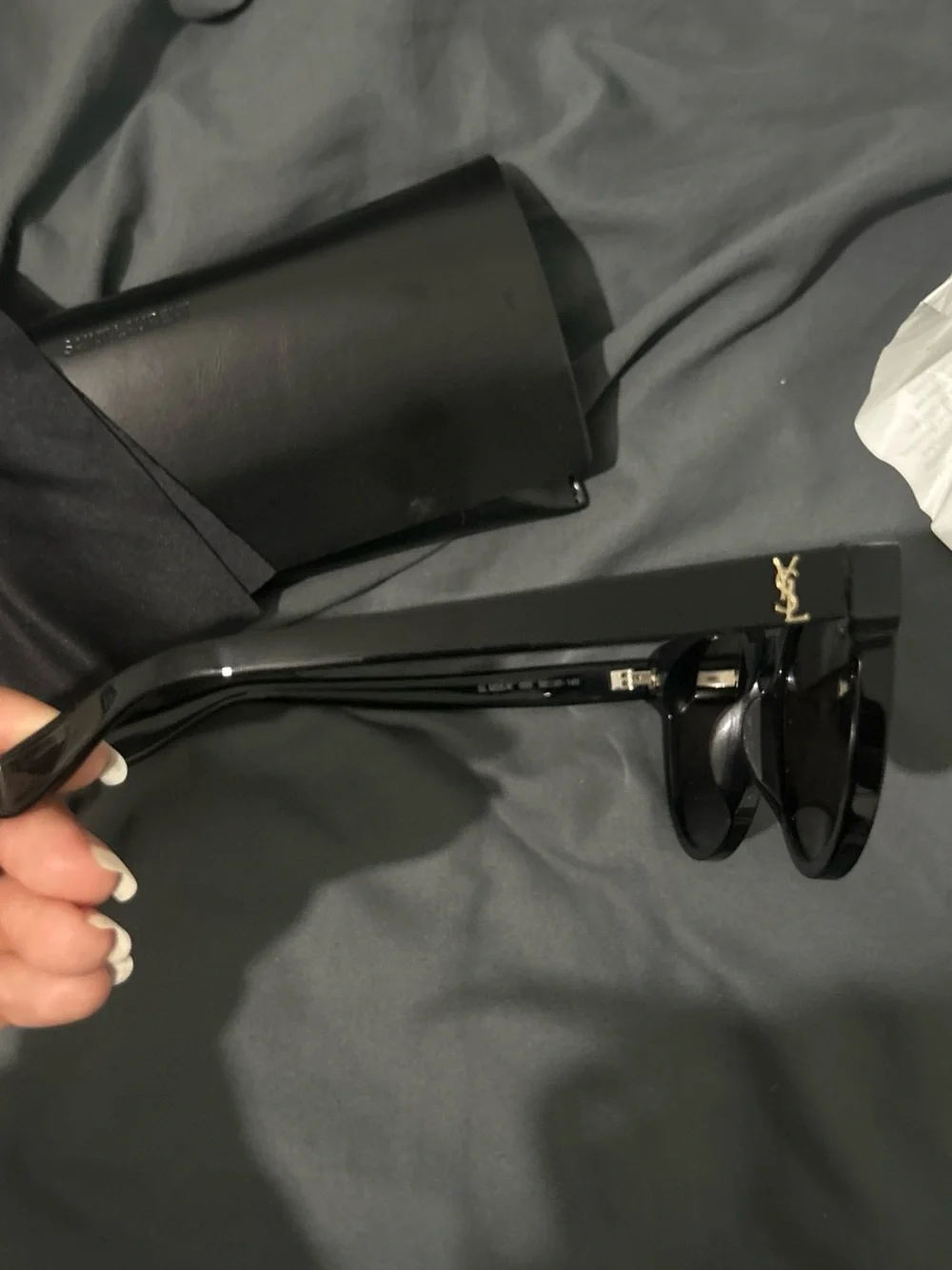 Saint Laurent Black Round Frame Sunglasses with Leather Case